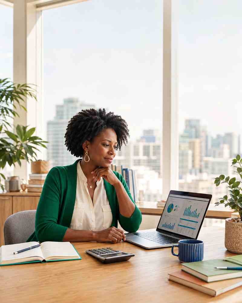 Entrepreneur reviewing business numbers